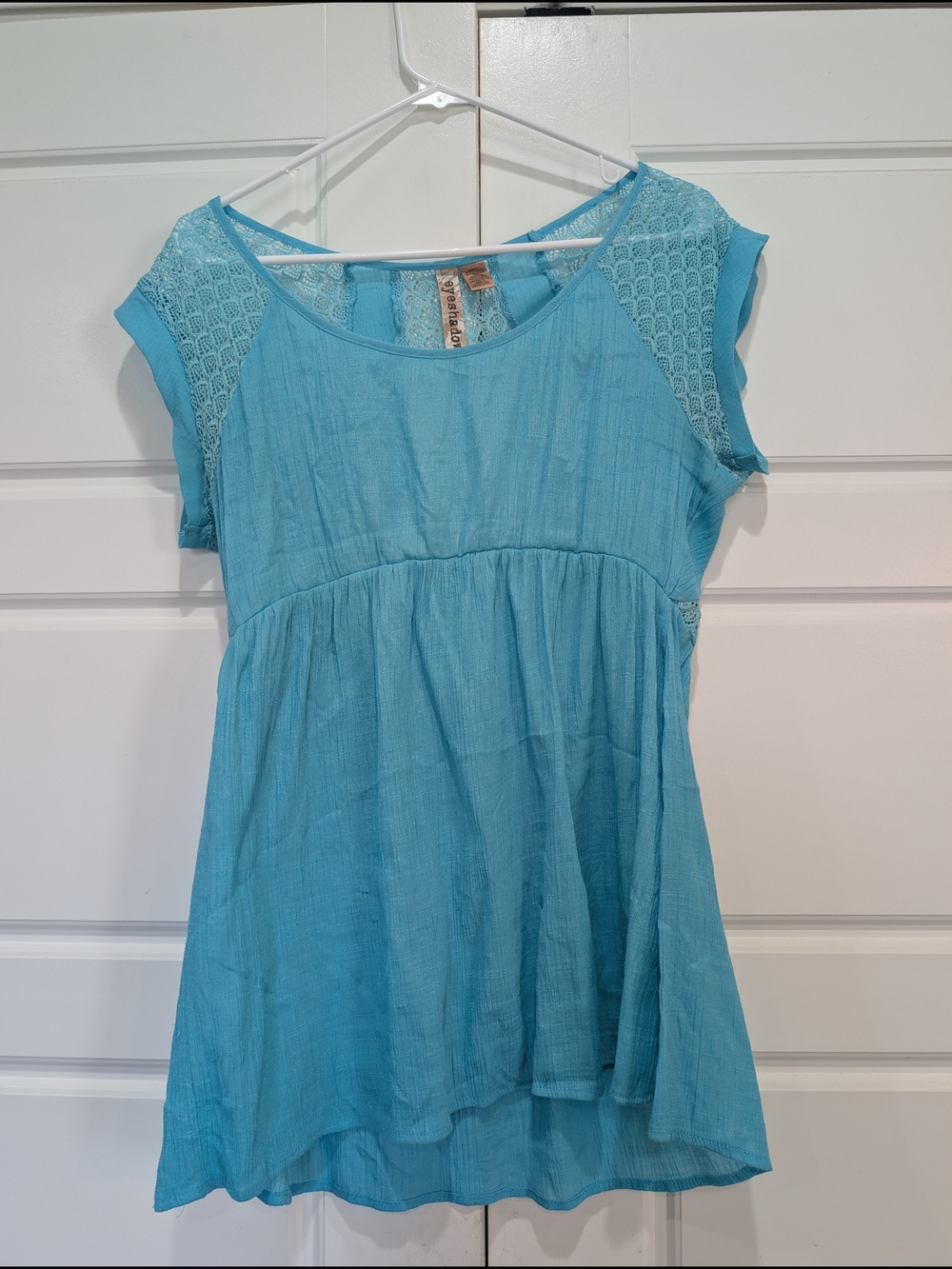 Eyeshadow Teal Lace Yoke Babydoll Top Size L Buckle Brand